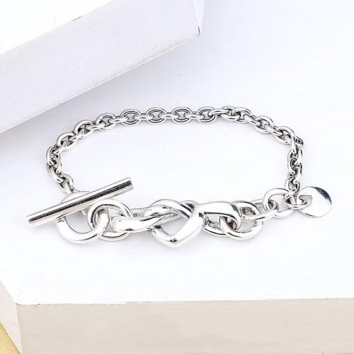100% 925 Sterling Silver Pan Bracelet Creative Interwoven New Knot Heart Simple Classic Bracelet Fit Diy Charm Women Jewelry