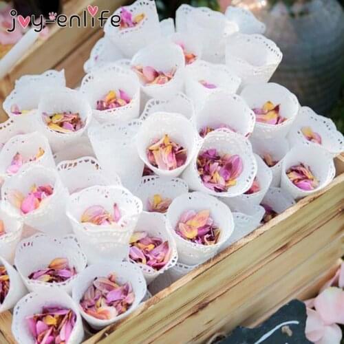 200pcs Wedding White Round Lace Laying Candy Placed Wedding Party Decoration Flower Confetti Cones Paper Cone Party Gift Wrapper