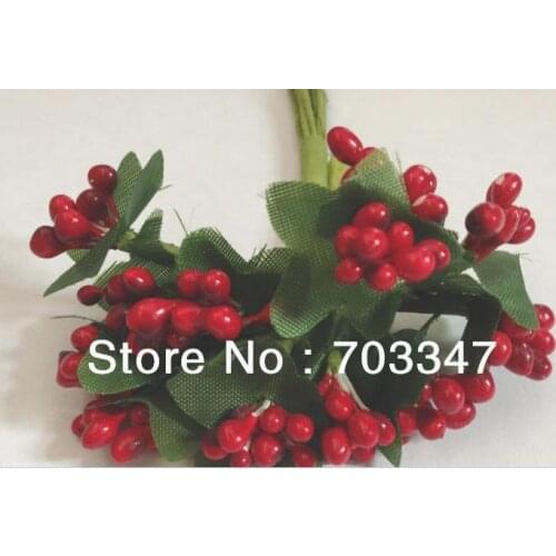 2013 New! 720 pcs=60 BUNCHES X Red Peps Berry Spray w/wired stem ,SCRAPBOOKING Flower Card Making Flower