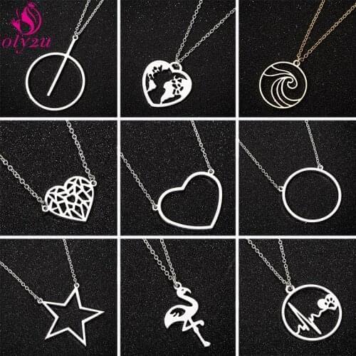 2020 Punk Heart Shaped Round Star Necklace Pendant Stainless Steel Silver Color Jewelry Birthday Party Gift Teen Wolf necklace