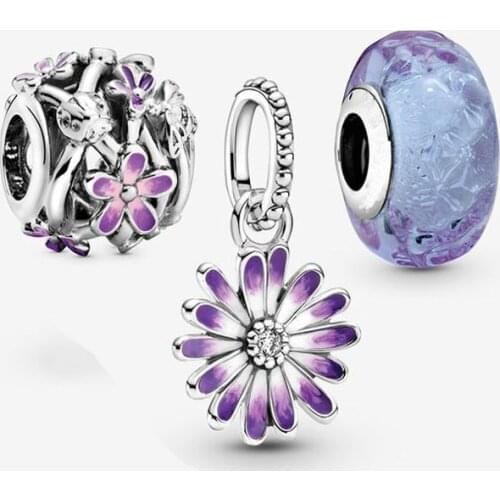2021 New Style 100% 925 Sterling Silver Purple Hues Charm Pack Fit pandora Bracelet Bead DIY Jewelry set High Quality