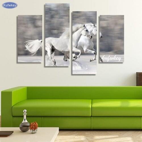 Two White Wild Horses diy 4 pcs set mosaic full diamond embroidery diamond painting cross stitch square drill multi-pictures