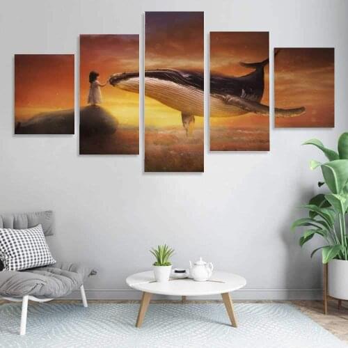 5 Piece Anime Poster Girl and Whale Poster Decorative Painting Canvas Wall Art Living Room Posters Bedroom Painting frame