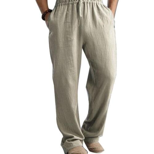 50% Dropshipping!!Plus size mens trousers cotton and linen comfortable elastic waist loose straight pants