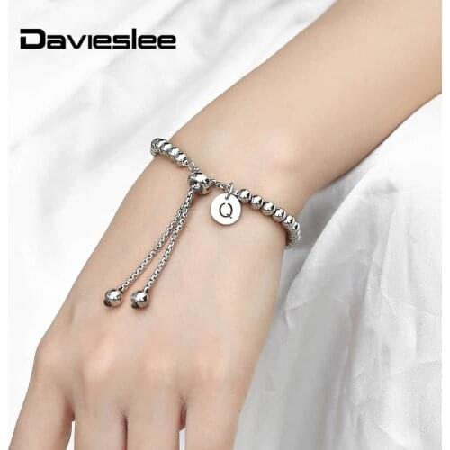 A-Z Initial Letter Charm Bracelets for Women Men Silver Color Adjustable Womens Mens Stainless Steel Beaded Bracelets LDB249