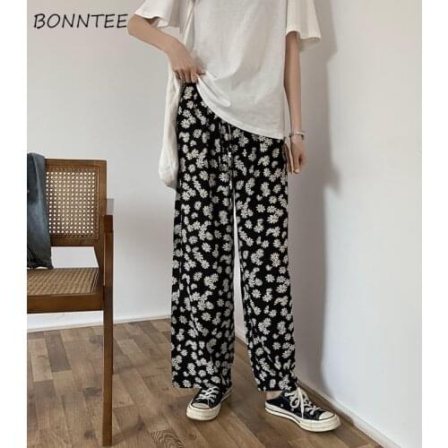 Pants Women Floral Wide Leg Full Trousers Female Holiday Street Style Ulzzang Loose Elegant Trendy New Soft Summer Casual Daily