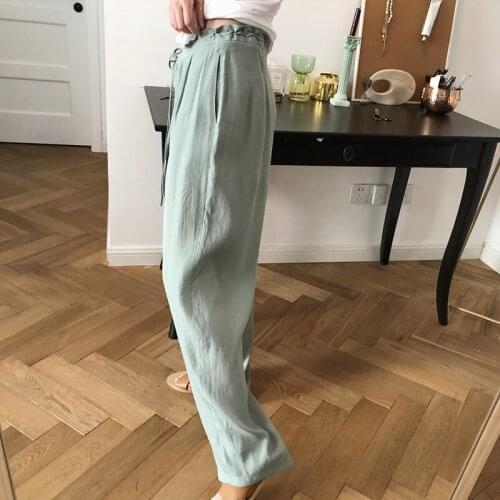 High Elastic Waist Brown Trousers New Loose Fit Lace Wide Leg Pants Women Fashion Tide Spring Autumn 2021 Z289
