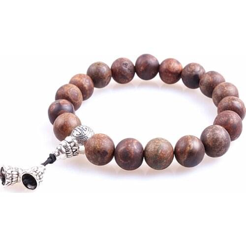 10mm Brown Natural stone beads Buddhism Charm Stretch Rope Bracelet For Men Mala Yoga Lotus Prayer Beads Bracelet
