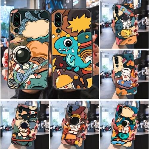 Astronaut Space Cartoon paint Phone case For Huawei Honor 6 7 8 9 10 10i 20 A C X Lite Pro Play Frosted black fashion waterproof