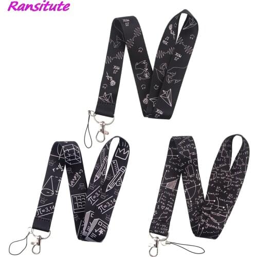 Ransitute R1579 Black Sketch Mathematical Formula Key Chain Lanyard Gifts For Child Students Friends USB Badge Holder Necklace