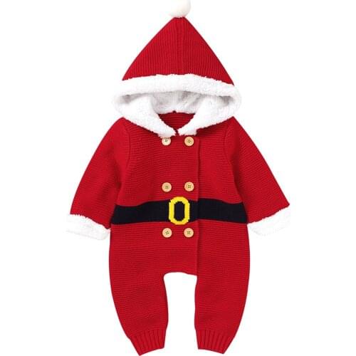 Baby Christmas Rompers Long Sleeve Hooded Newborn Infant Kids Unisex Jumpsuits Outfits One Pieces Toddler Knit Playsuits Costume