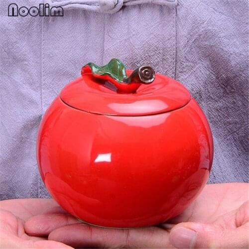 Ceramic Apple Shape Tea Caddy Coffee Snack Nuts Storage Tank Seasoning Box Candy Spice Jar with Lid Sealed Cans Food Container