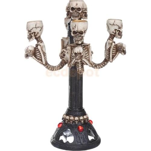 Gothic Lighted Skull Candle Stick Tea Lights Holder Halloween Haunted Table Centerpiece Decorative Floor Lamp Party Prop