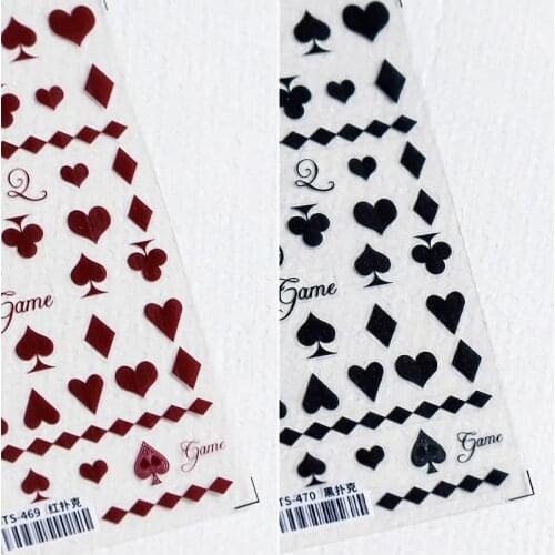 Playing Card Sharp Heart Squares Red Black Cute Image Quality 3D Engraved Nail Stickers Nail Art Decorations Nail Decals Design