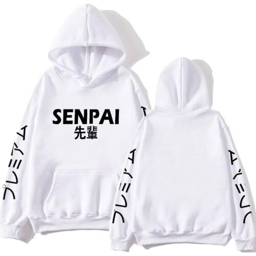 JXGXSX New Winter Design Anime Senpai Print Mens Loose Hoodie Sweatshirt Men Ladies Streetwear Fun Black Hoodie Winter Clothes