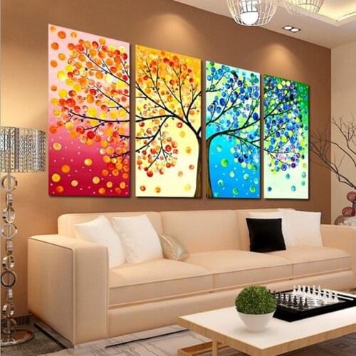 HD Inkjet Picture Poster Four Seasons Tree Quadruple Art Living Room Interior Decoration Oil Painting Canvas Painting Core