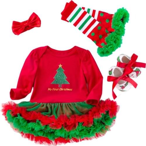 4Pcs Set Newborn Girls Christmas Suits Clothes Baby Girl Set Ruffle Tutu Dress Kid Infant New years eve Clothing Clothes Costume