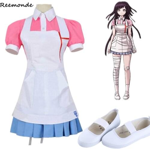 New Dangan Ronpa 2 Mikan Tsumiki Cosplay Costume Danganronpa Wig Suit Top Skirt Pink Apron Dress Woman Shoes Princess Dress Girl