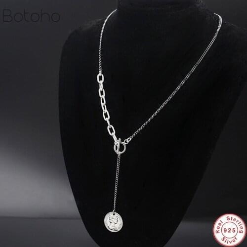 Creative Personality Queen Avatar 925 Sterling Silver colour Jewelry Dollor Coin Round Beautiful Pendant women and men Necklaces