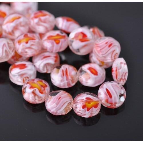 10pcs 14mm Flat Round Rondelle Shape Faceted Lampwork Glass Loose Crafts Beads Wholesale lot for DIY Jewelry Making Findings