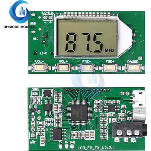 FM Transmitter Module DC 3-5V DSP PLL 87-108MHz Frequency LCD Digital Display with Wireless Microphone Audio Transmitting