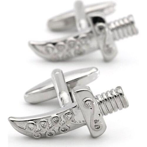Mens Short Sword Cuff Link Copper Material Silver Color