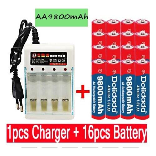 New Tag AA battery 9800 mah rechargeable battery AA 1.5 V. Rechargeable New Alcalinas drummey +1pcs 4-cell battery charger
