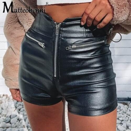 New High Waist Slim Casual Pu Leather Shorts Women Zipper Moto and Biker Shorts Skinny Black 2021 Summer Autumn XL Plus Size