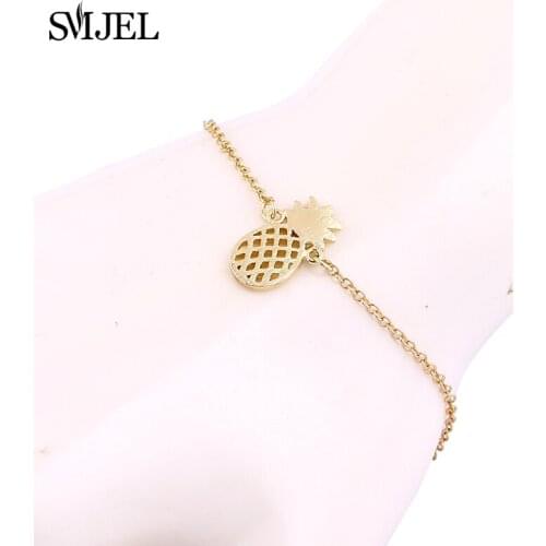 New Hollow Out Pineapple Bracelet For Women Girls Adjustable Chain Handmade Fruit Gold Color Charms Bracelet Femme Jewelry