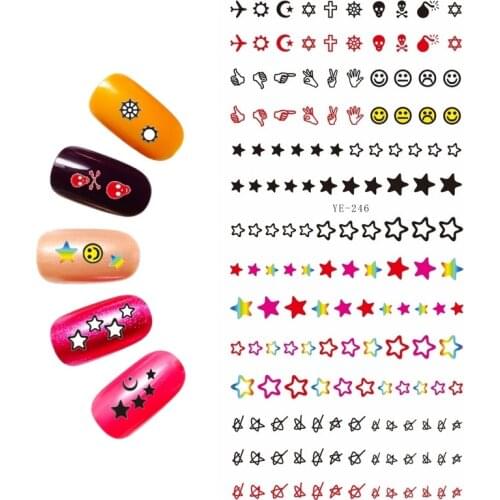 WATER DECAL NAIL STICKER CARTOON FUNNY FACES HAND PRINT STAR HEARTS SWIRL YE246-251
