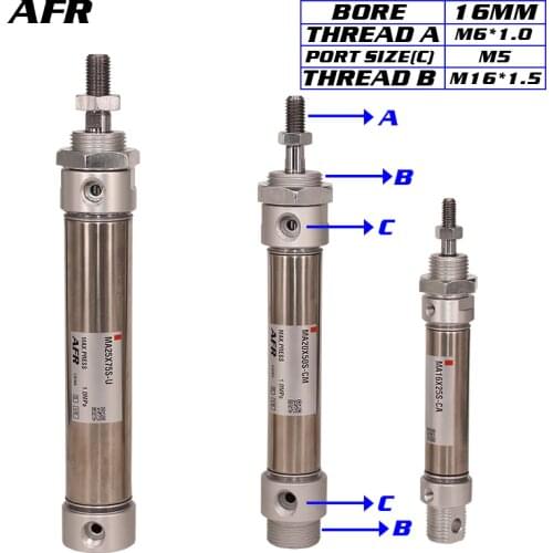 AIRTAC TYPE Pneumatic Stainless Air Cylinder 16MM Bore Double Action Mini Round Cylinders MA16X25X30X50 75 100SCM-125S-U-150S-CA