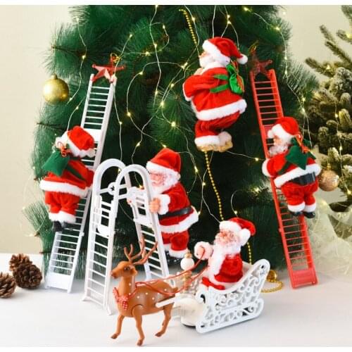 2022 Gift Electric Climbing Ladder Santa Claus Christmas Ornament Decoration For Home Christmas Tree Hanging Decor With Music
