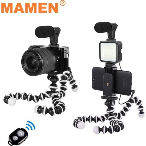 MAMEN Professional Vlog Photography Kits With Microphone Fill Light Tripod Remote Control For Smartphone Camera Video Shooting