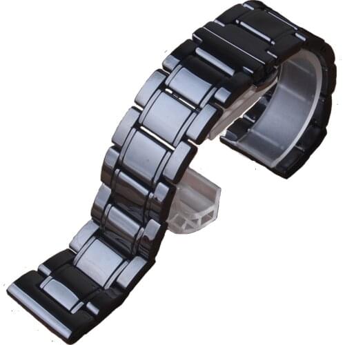 Polished black Watchbands 20mm 21mm 22mm 23mm 24mm Fashion Ceramic Watch Band Strap Men Silver buckle Bracelet Never Fade belts