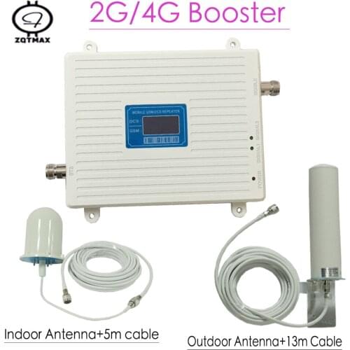 ZQTMAX 2G 4G repeater GSM DCS cellular Signal Booster 900 1800 Dual Band 65dB Gain LTE Amplifier with antenna accessories