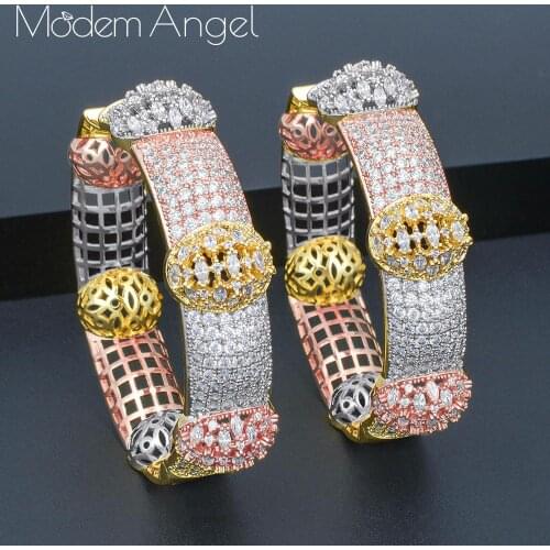 ModemAngel Luxury Delicate Super Round Circle Full Micro Cubic Zirconia Women Wedding DUBAI Bridal Round Circle Hoop Earrings