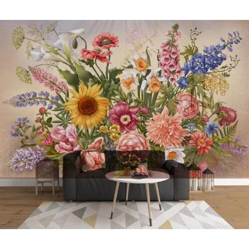 Nordic Hand Painted Flower Wall Mural Wallpaper European Floral Fresco for Living Room Bedroom Wall Decor Photo Wall Paper 3D