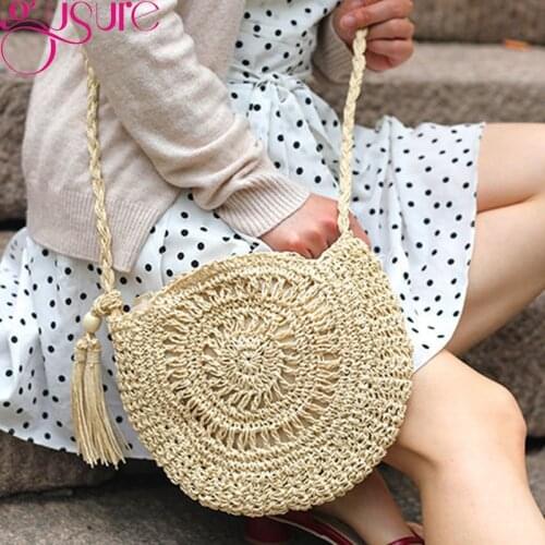 Gusure Women Messenger Bags Hollow Out Woven Single Shoulder Crossbody Bag Casual Tassel Beach Straw Purse Bag bolsa feminina