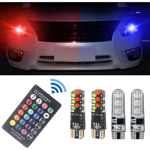2PCS T10 RGB W5W Led 194 168 Canbus Car Clearance lights COB 12SMD With Remote Controller Flash/Strobe Lamp Wedge Reading Light