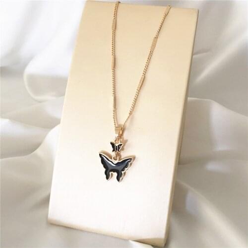 Gorgeous Gold Color Plating Black Enamel Butterfly Pendant Necklace For Women Girl Elegant Pretty Jewelry Accessory