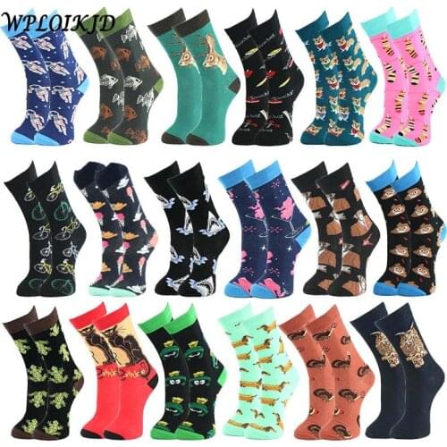 WPLOIKJD 1 Pair Men Cotton Funny Socks Colorful Animal Food Happy Pattern Classic Creative Calcetines Hombre Divertido Skarpetki