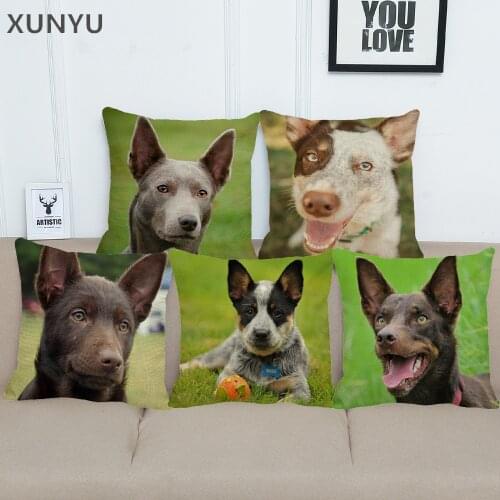 XUNYU Cute Pet Kelpie Dog Linen Pillowcase Home Sofa Square Pillow Cover Animal Pattern Decorative Cushion Cover 45X45cm AC002