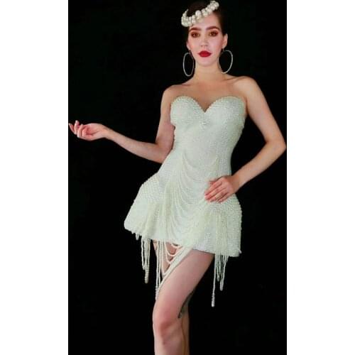 Women Vintage Pearl Skirt with Breast-wipe Fashion Womens Performance Costumes Female Fashion Party Singer or Dancer Clothing