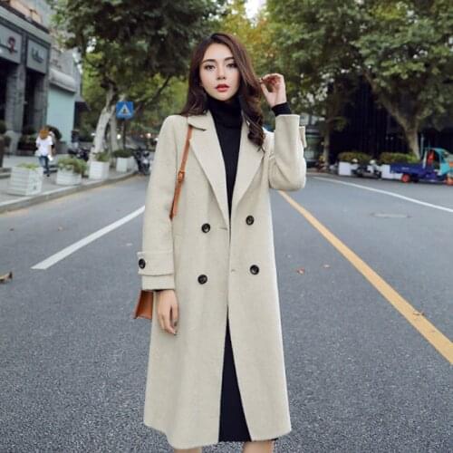 Women Winter Jacket Female Overcoat Casual Long Double Breasted Oversized Elegant Blends Wool Coat Thicked Warm Outerwear B365