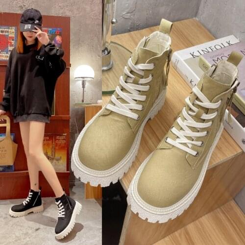 Martin Boots Womens Autumn 2021 New British Trend Thick Bottom High Top Canvas Breathable Net Red Skinny Boots women boots