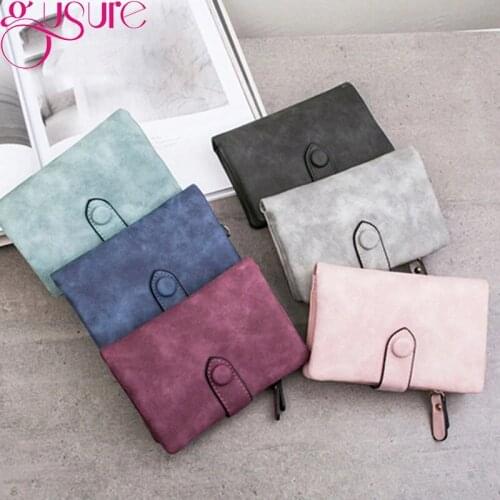 Gusure Women Wallets Small Fashion Brand PU Leather Purse Ladies Card Bag 2021 Clutch Short Purse Female Vintage Zipper Pocket