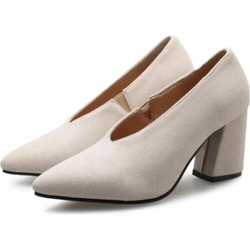 Big Size ladies high heels women shoes woman pumps Sharp-toed single shoes with thick heels