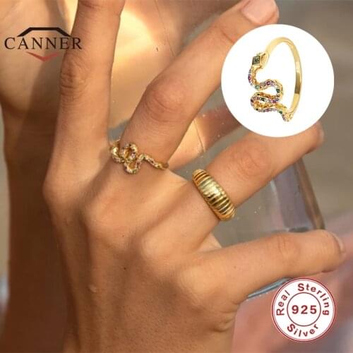 CANNER Fashionable 925 Sterling Silver Rings for Women Colored Diamonds Zircon Bohemia Style Snake Ring Zircon Jewelry Anillos