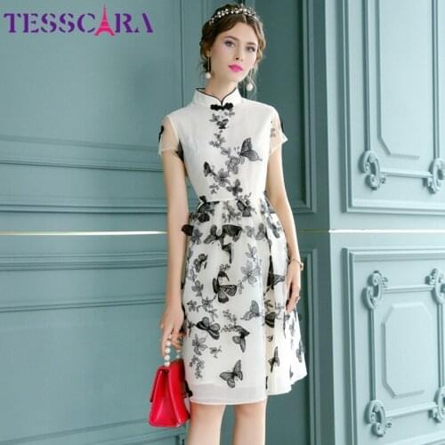 TESSCARA Women Luxury Butterfly Embroidery Dress Festa High Quality Chinese Style Party Robe Femme Designer Evening Vestidos