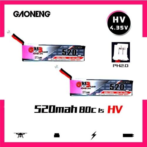 1-5PCS Gaoneng GNB FPV Lipo Battery 520mAh 3.8V 80C 1S HV 4.35V With PH2.0 Plug For Tinyhawk Kingkong LDARC TINY